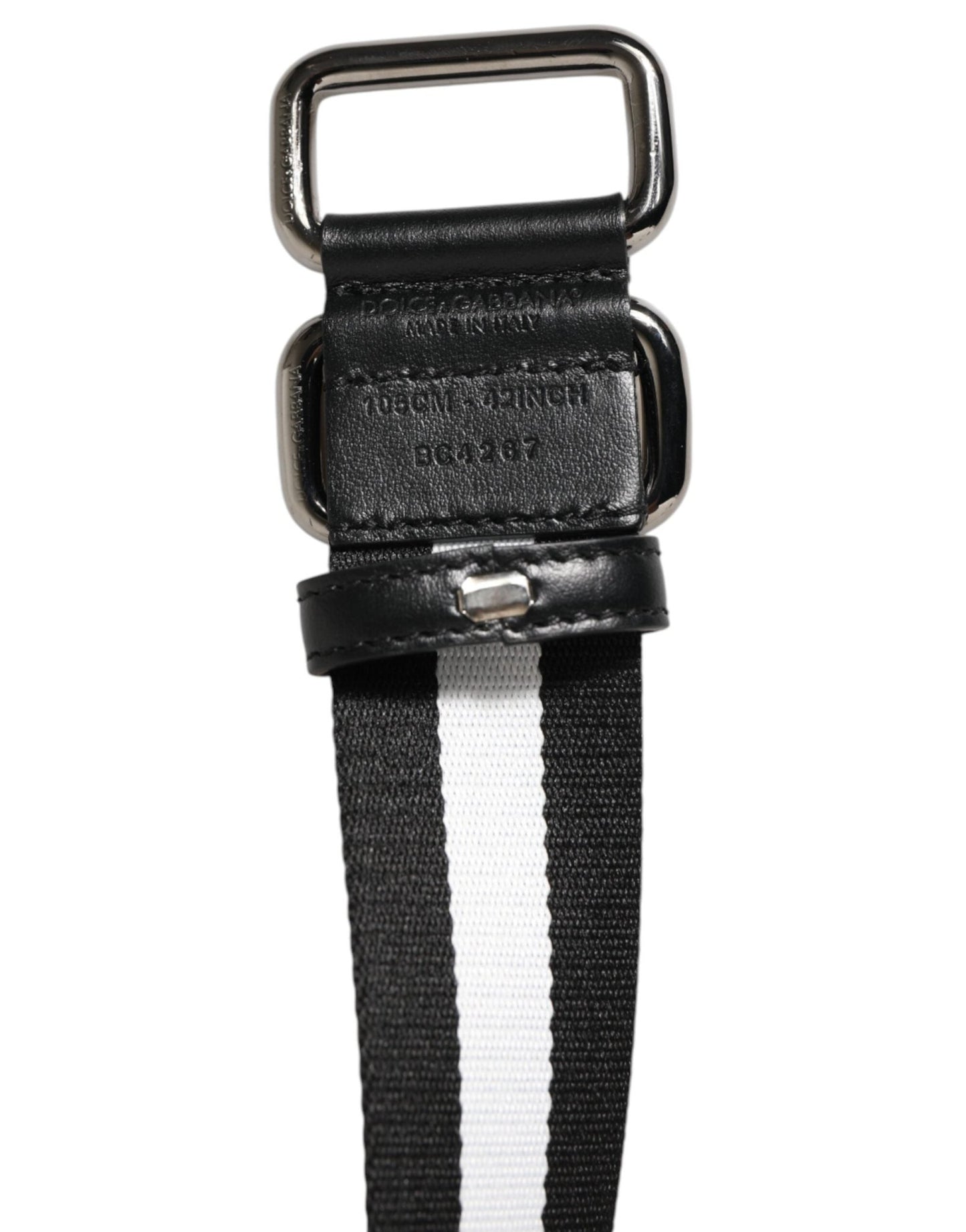 Dolce & Gabbana Black White Striped Metal Buckle Men Belt – 100 cm / 40 Inches par Dolce & Gabbana | Disponible sur Sandy Store ByNet