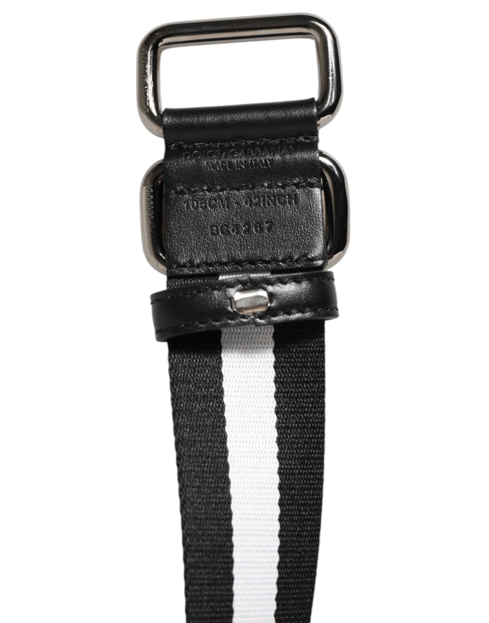 Dolce & Gabbana Black White Striped Metal Buckle Men Belt – 100 cm / 40 Inches par Dolce & Gabbana | Disponible sur Sandy Store ByNet