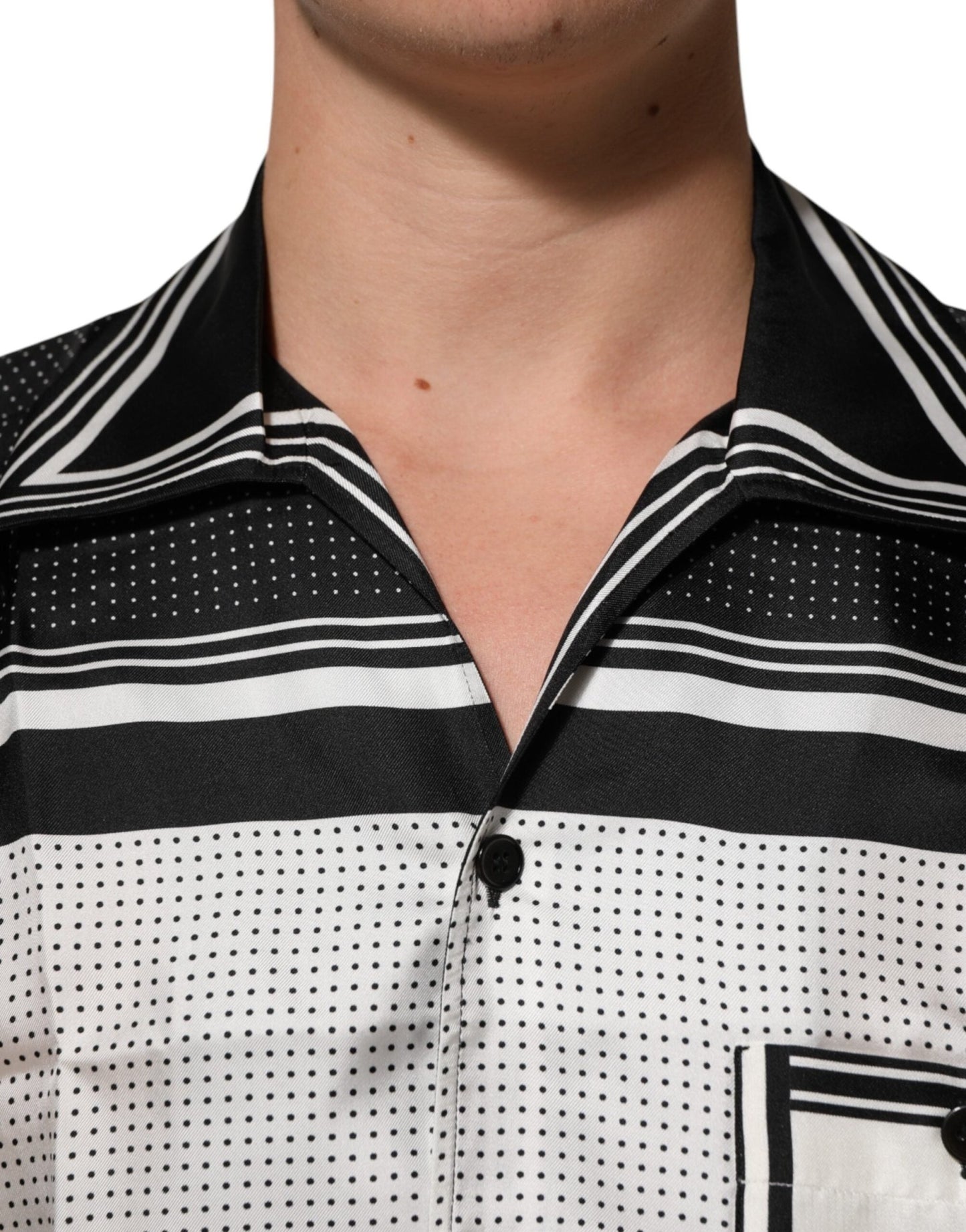 Dolce & Gabbana Black White StripeDot Print Casual Polo Shirt – IT38 | XS par Dolce & Gabbana | Disponible sur Sandy Store ByNet