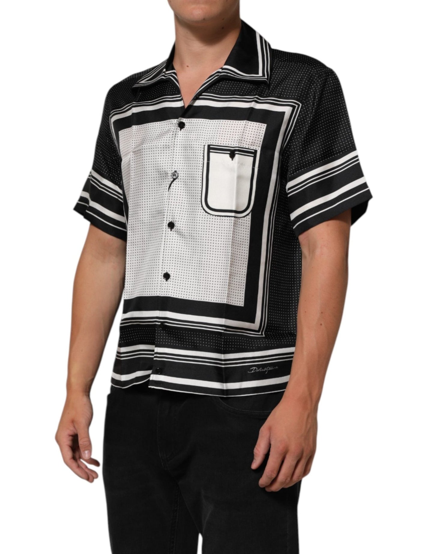 Dolce & Gabbana Black White StripeDot Print Casual Polo Shirt – IT38 | XS par Dolce & Gabbana | Disponible sur Sandy Store ByNet