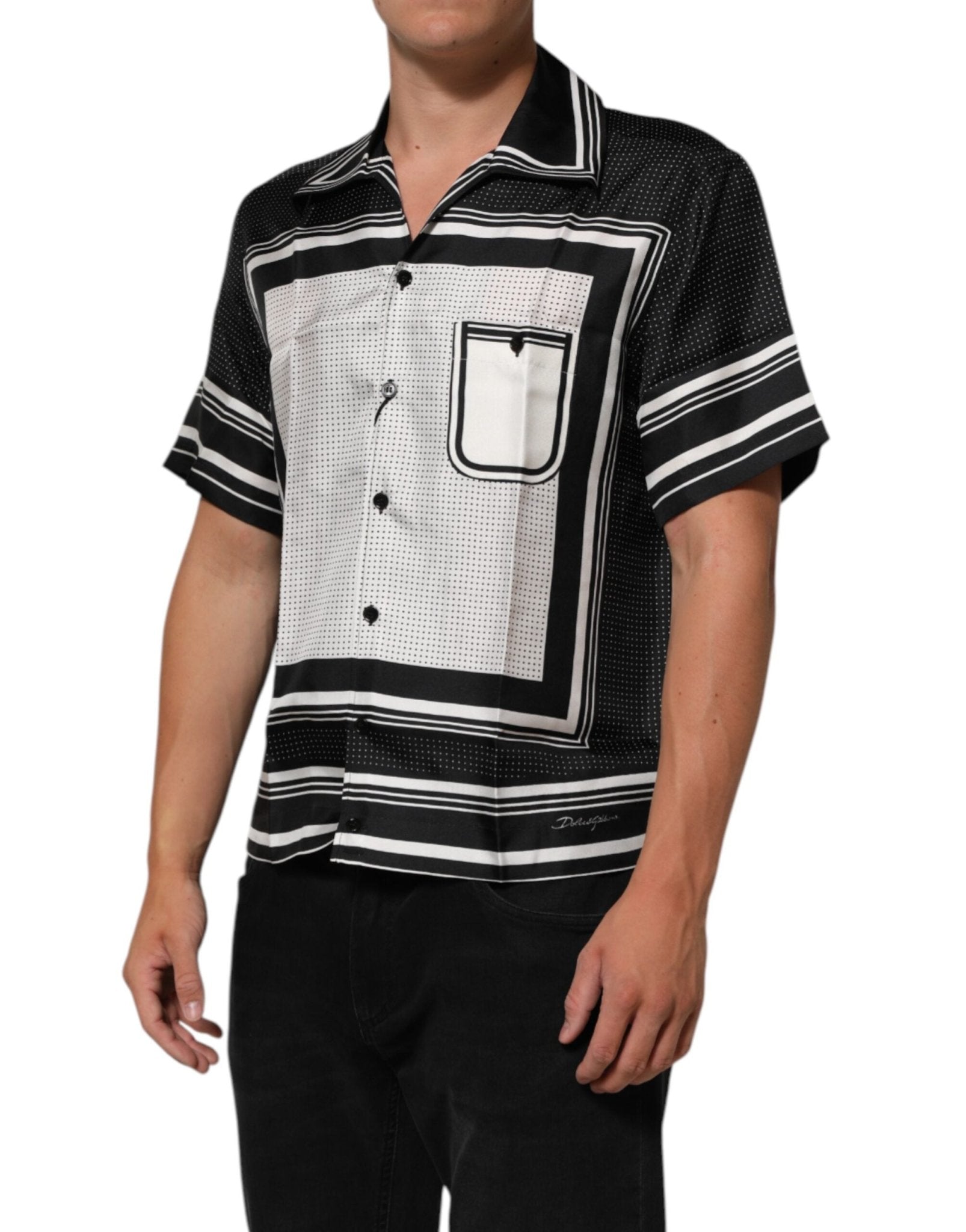 Dolce & Gabbana Black White StripeDot Print Casual Polo Shirt – IT38 | XS par Dolce & Gabbana | Disponible sur Sandy Store ByNet