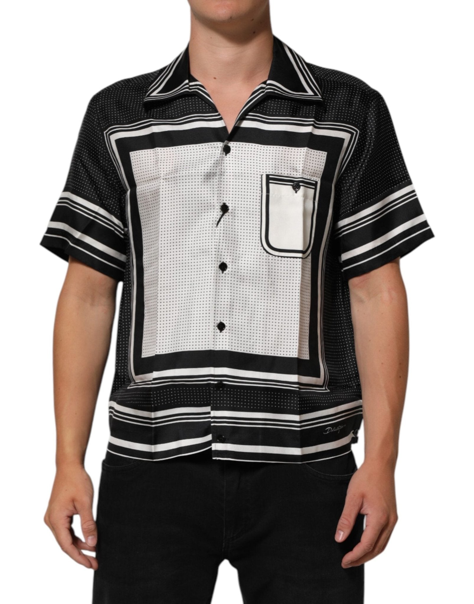 Dolce & Gabbana Black White StripeDot Print Casual Polo Shirt – IT38 | XS par Dolce & Gabbana | Disponible sur Sandy Store ByNet
