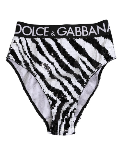 Dolce & Gabbana Black White Stripes High Waist Panty Underwear – IT2 | S par Dolce & Gabbana | Disponible sur Sandy Store ByNet