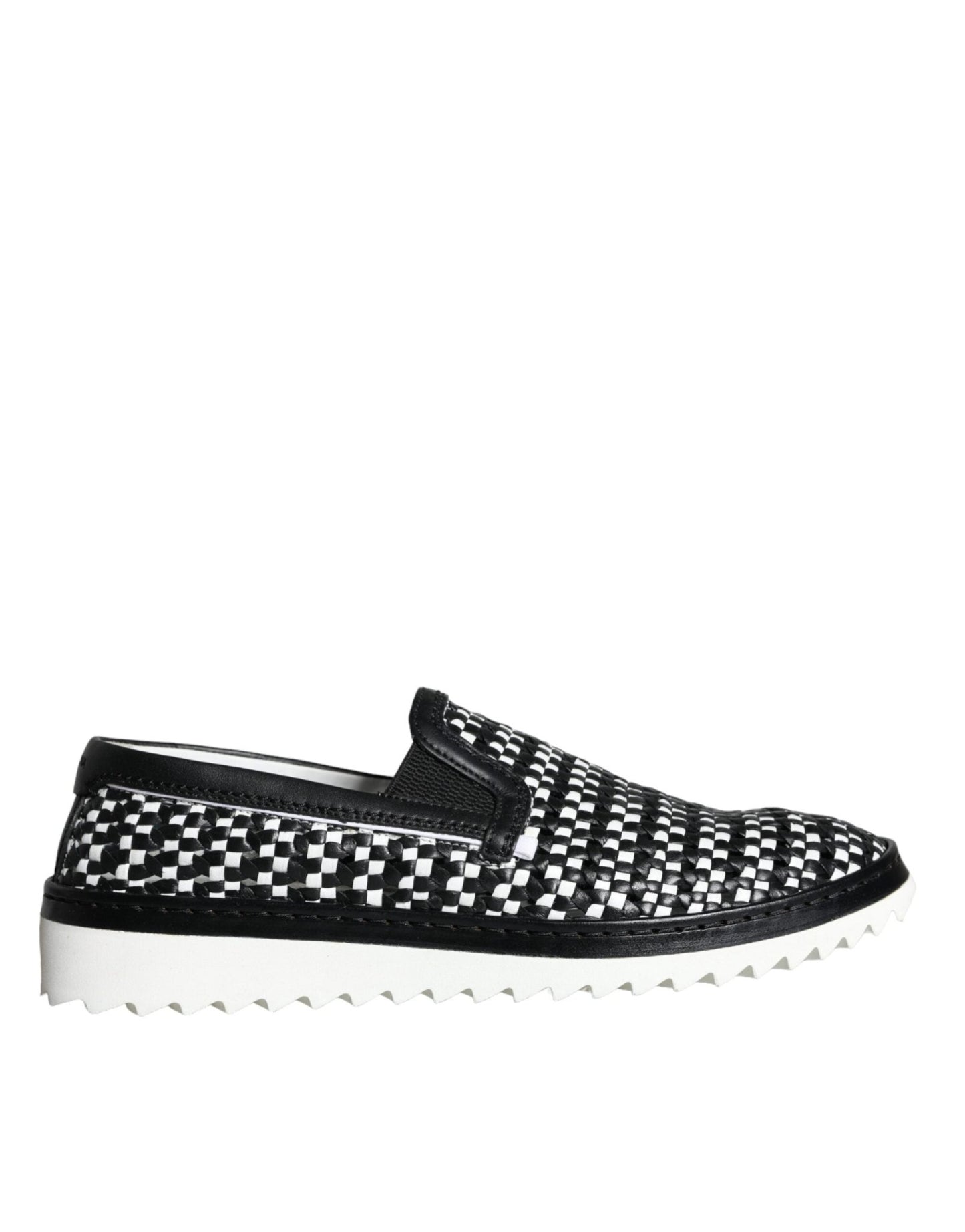 Dolce & Gabbana Black White Weaved Slip On Men Loafers Shoes - Sandy Store ByNet