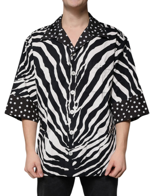 Dolce & Gabbana Black White Zebra Button Down Oversize Shirt - Sandy Store ByNet