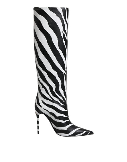 Dolce & Gabbana Black White Zebra Heels High Boots Shoes - Sandy Store ByNet