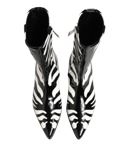 Dolce & Gabbana Black White Zebra Leather Mid Calf Boots Shoes – EU44/US11 par Dolce & Gabbana | Disponible sur Sandy Store ByNet