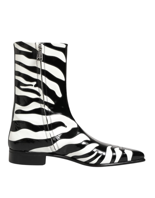 Dolce & Gabbana Black White Zebra Leather Mid Calf Boots Shoes – EU44/US11 par Dolce & Gabbana | Disponible sur Sandy Store ByNet