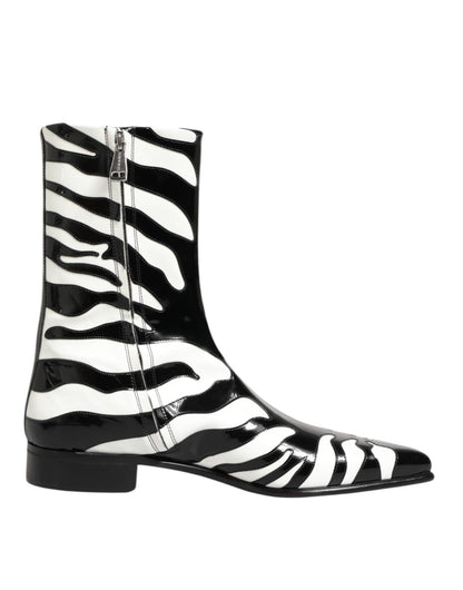 Dolce & Gabbana Black White Zebra Leather Mid Calf Boots Shoes – EU44/US11 par Dolce & Gabbana | Disponible sur Sandy Store ByNet