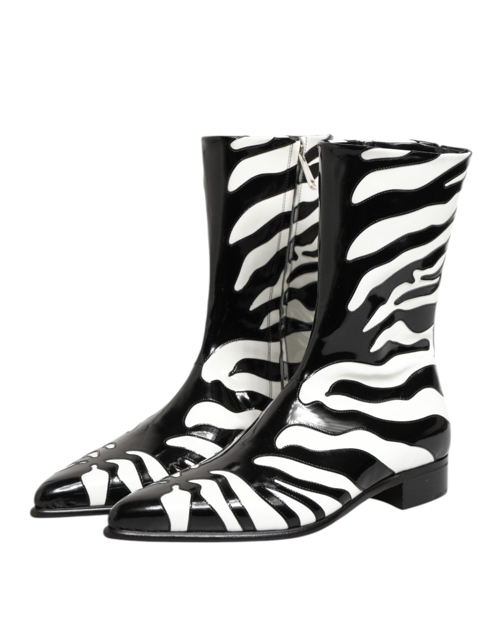 Dolce & Gabbana Black White Zebra Leather Mid Calf Boots Shoes – EU44/US11 par Dolce & Gabbana | Disponible sur Sandy Store ByNet