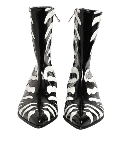 Dolce & Gabbana Black White Zebra Leather Mid Calf Boots Shoes – EU44/US11 par Dolce & Gabbana | Disponible sur Sandy Store ByNet