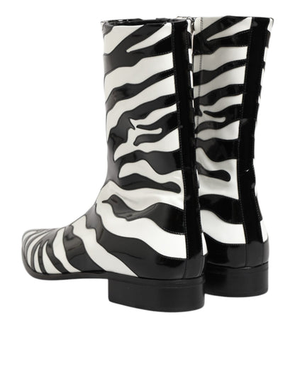 Dolce & Gabbana Black White Zebra Leather Mid Calf Boots Shoes – EU44/US11 par Dolce & Gabbana | Disponible sur Sandy Store ByNet