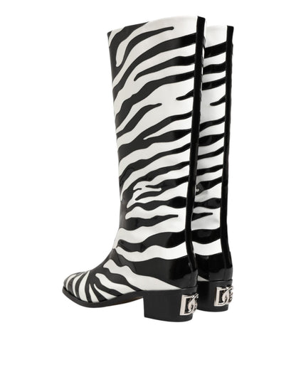 Dolce & Gabbana Black White Zebra Over The Calf Boots Shoes – EU44/US11 par Dolce & Gabbana | Disponible sur Sandy Store ByNet