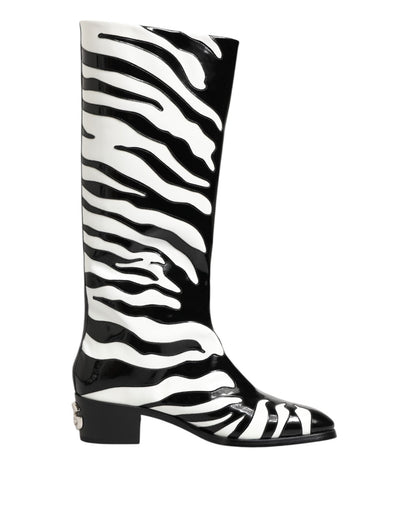 Dolce & Gabbana Black White Zebra Over The Calf Boots Shoes – EU44/US11 par Dolce & Gabbana | Disponible sur Sandy Store ByNet