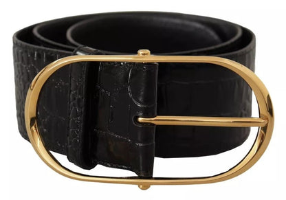 Dolce & Gabbana Black Wide Embossed Leather Gold Metal Buckle Belt - Sandy Store ByNet