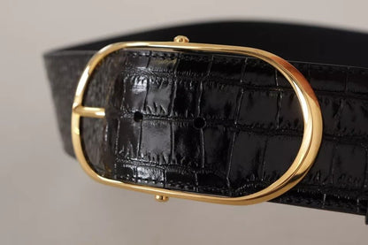 Dolce & Gabbana Black Wide Embossed Leather Gold Metal Buckle Belt - Sandy Store ByNet