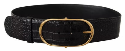 Dolce & Gabbana Black Wide Embossed Leather Gold Metal Buckle Belt - Sandy Store ByNet