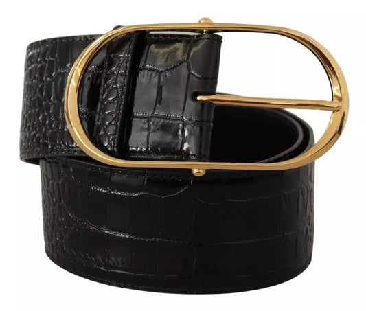 Dolce & Gabbana Black Wide Embossed Leather Gold Metal Buckle Belt - Sandy Store ByNet