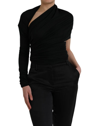 Dolce & Gabbana Black Wool Cutout Asymmetric Long Sleeve Top – IT36 | XS par Dolce & Gabbana | Disponible sur Sandy Store ByNet