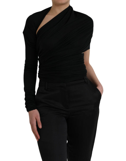 Dolce & Gabbana Black Wool Cutout Asymmetric Long Sleeve Top – IT36 | XS par Dolce & Gabbana | Disponible sur Sandy Store ByNet