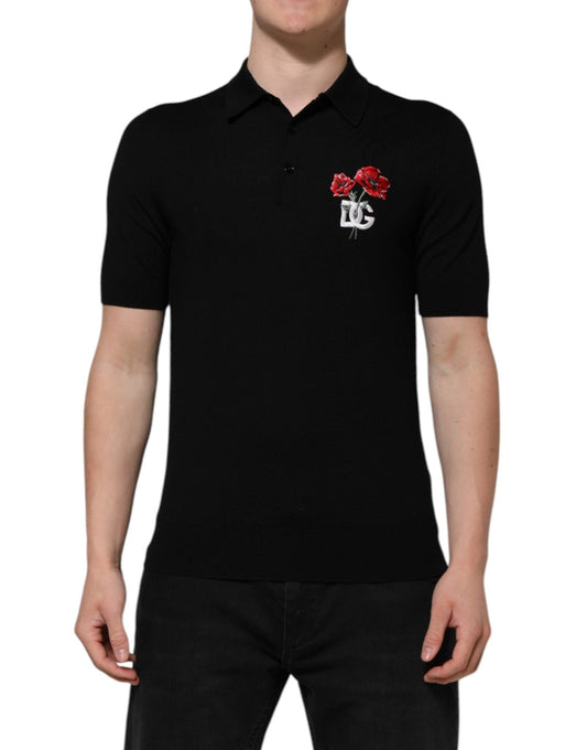 Dolce & Gabbana Black Wool DG Logo Rose Collared Polo T-shirt – IT48 | M par Dolce & Gabbana | Disponible sur Sandy Store ByNet