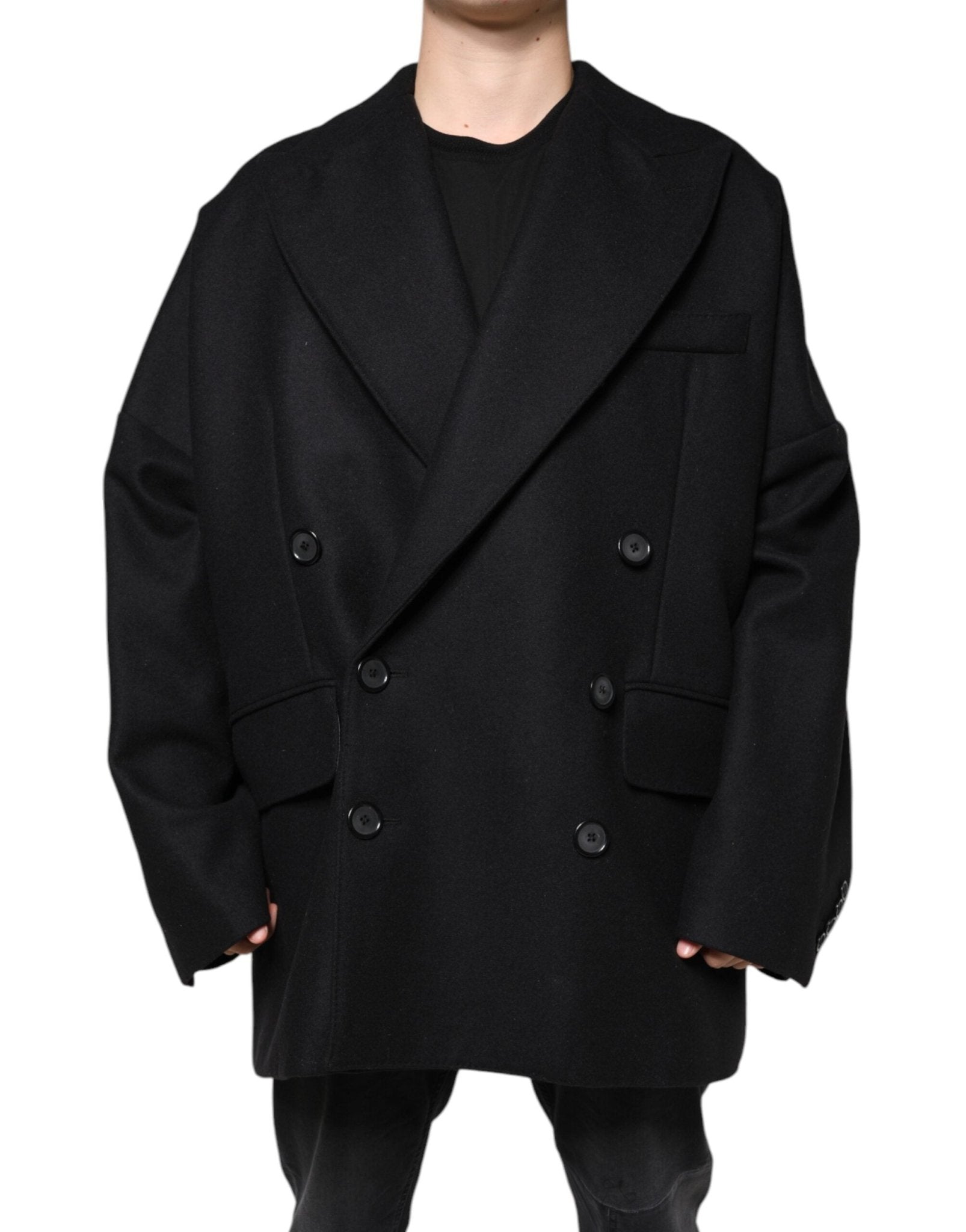 Dolce & Gabbana Black Wool Double Breasted Men Coat Jacket - Sandy Store ByNet