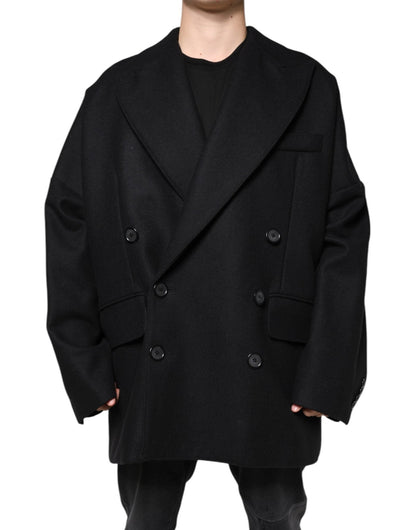 Dolce & Gabbana Black Wool Double Breasted Men Coat Jacket - Sandy Store ByNet