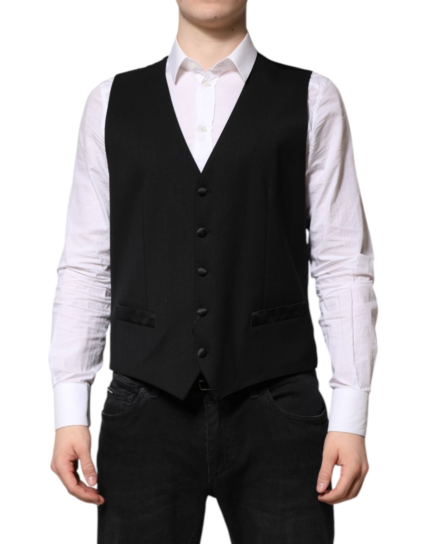 Dolce & Gabbana Black Wool Dress Formal Men Waistcoat Vest – IT48 | M par Dolce & Gabbana | Disponible sur Sandy Store ByNet