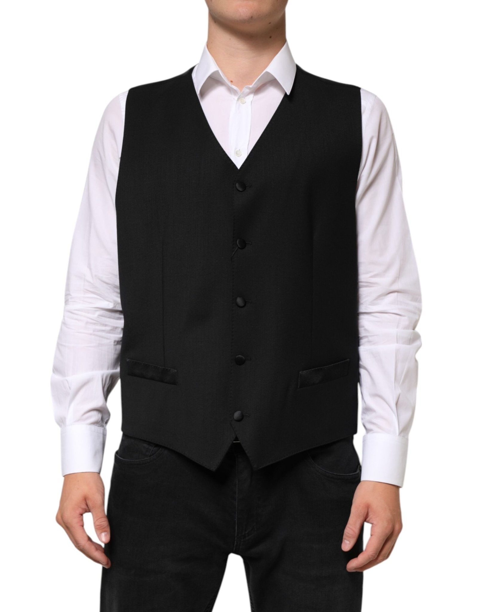 Dolce & Gabbana Black Wool Dress Formal Men Waistcoat Vest – IT56 | XXL par Dolce & Gabbana | Disponible sur Sandy Store ByNet