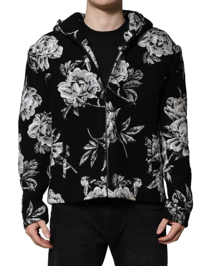 Dolce & Gabbana Black Wool Floral Printed Men Hooded Jacket – IT48 | M par Dolce & Gabbana | Disponible sur Sandy Store ByNet
