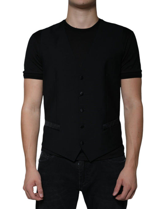 Dolce & Gabbana Black Wool Formal Dress Men Waistcoat Vest – IT50 | L par Dolce & Gabbana | Disponible sur Sandy Store ByNet