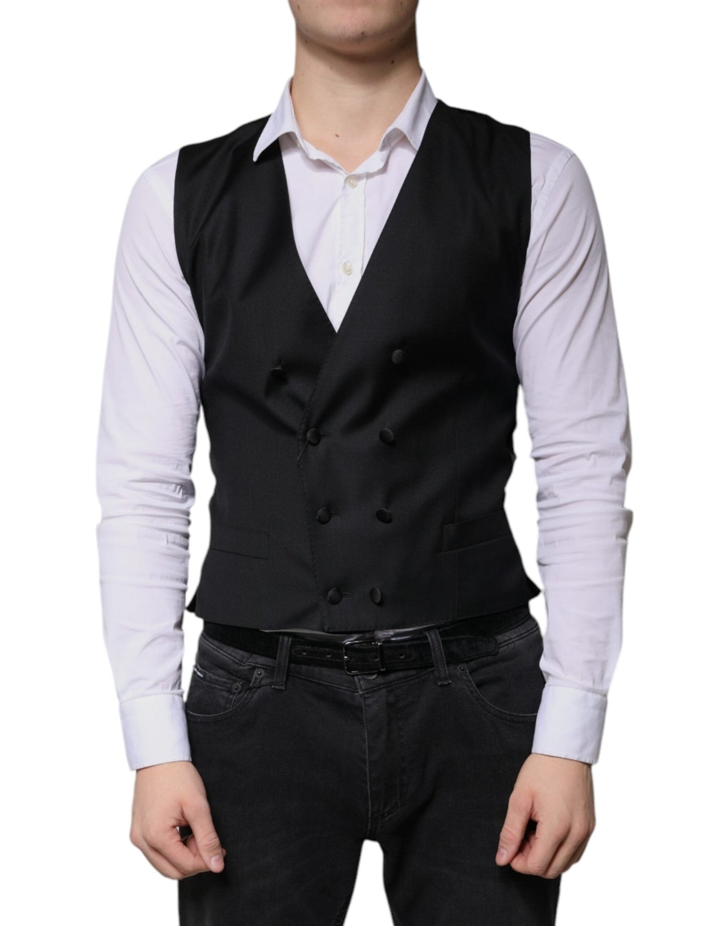 Dolce & Gabbana Black Wool Formal Dress Men Waistcoat Vest – IT50 | L par Dolce & Gabbana | Disponible sur Sandy Store ByNet