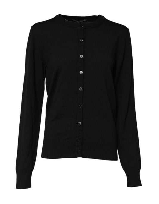 Dolce & Gabbana Black Wool Knit Crew Neck Cardigan Sweater – IT46|XL par Dolce & Gabbana | Disponible sur Sandy Store ByNet