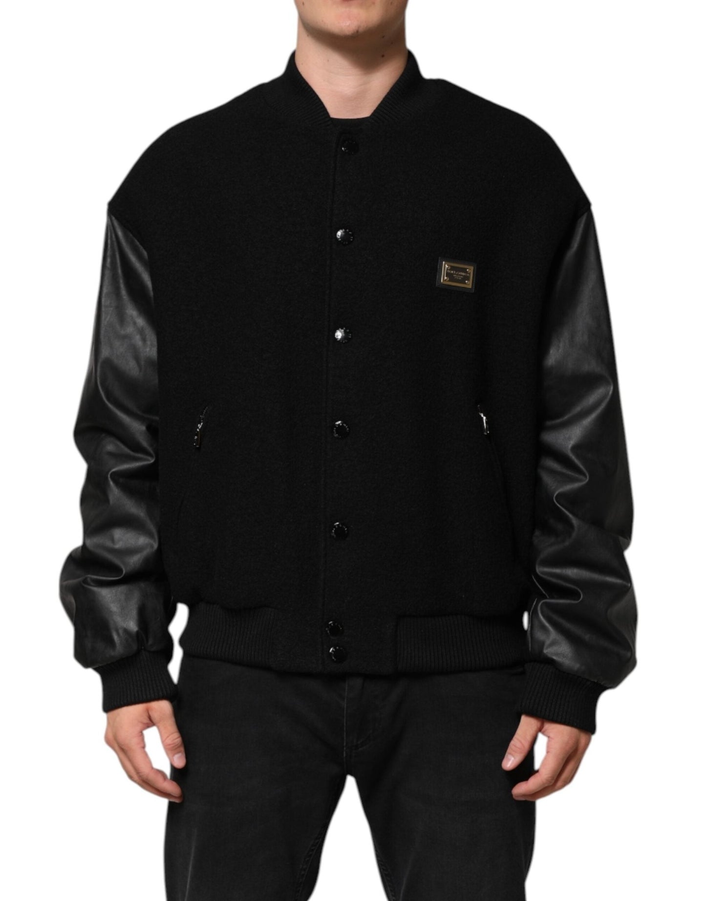 Dolce & Gabbana Black Wool Logo Plaque Bomber Jacket – IT56 | XXL par Dolce & Gabbana | Disponible sur Sandy Store ByNet