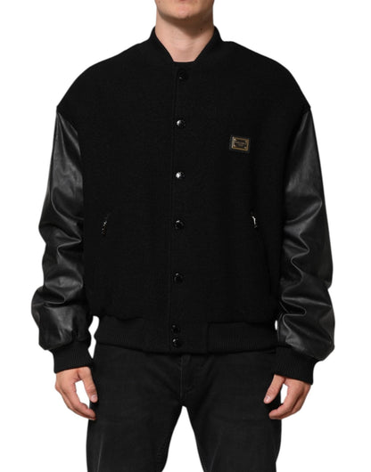 Dolce & Gabbana Black Wool Logo Plaque Bomber Jacket – IT56 | XXL par Dolce & Gabbana | Disponible sur Sandy Store ByNet