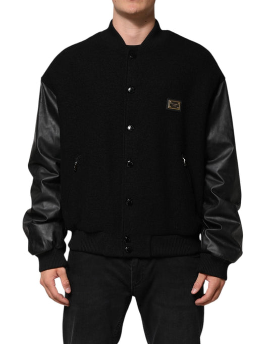 Dolce & Gabbana Black Wool Logo Plaque Bomber Jacket – IT56 | XXL par Dolce & Gabbana | Disponible sur Sandy Store ByNet
