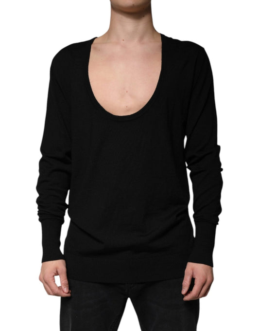 Dolce & Gabbana Black Wool Round Neck Pullover Sweater - Sandy Store ByNet