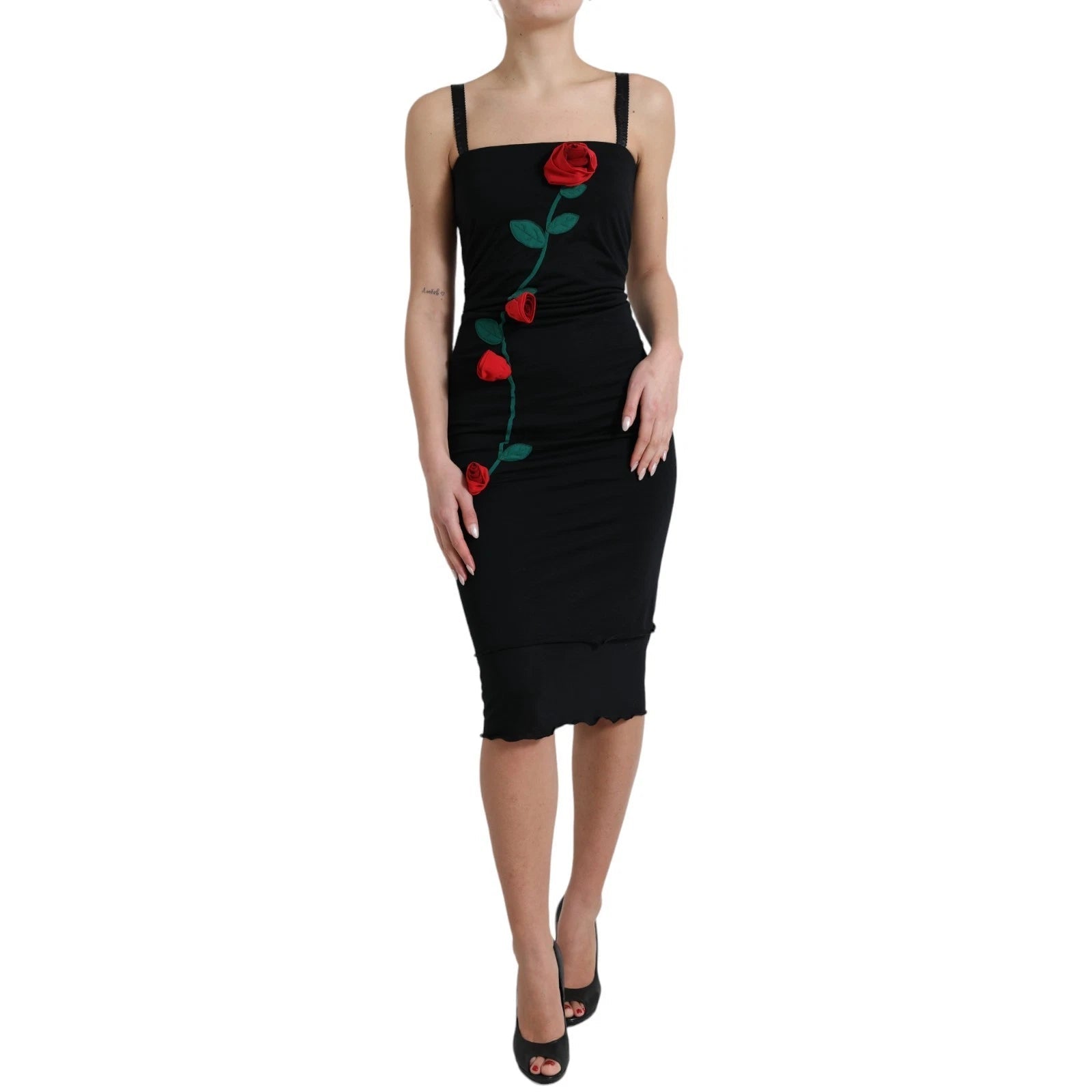 Dolce & Gabbana Black Wool Sleeveless Rose Applique Dress – IT36|XXS par Dolce & Gabbana | Disponible sur Sandy Store ByNet