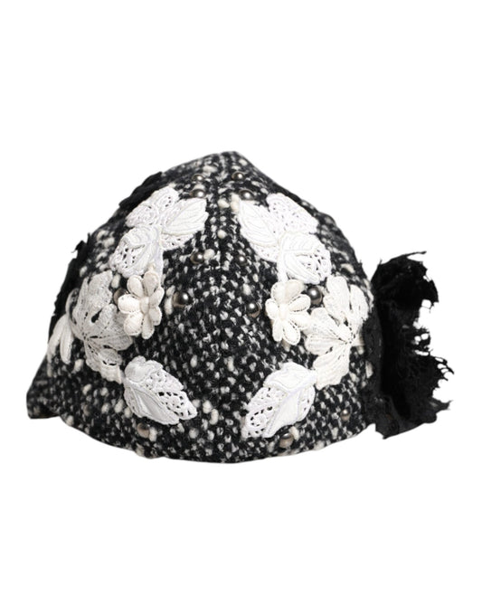 Dolce & Gabbana Black Wool White Floral Embellished Cloche Hat – par Dolce & Gabbana | Disponible sur Sandy Store ByNet