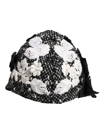 Dolce & Gabbana Black Wool White Floral Embellished Cloche Hat – par Dolce & Gabbana | Disponible sur Sandy Store ByNet