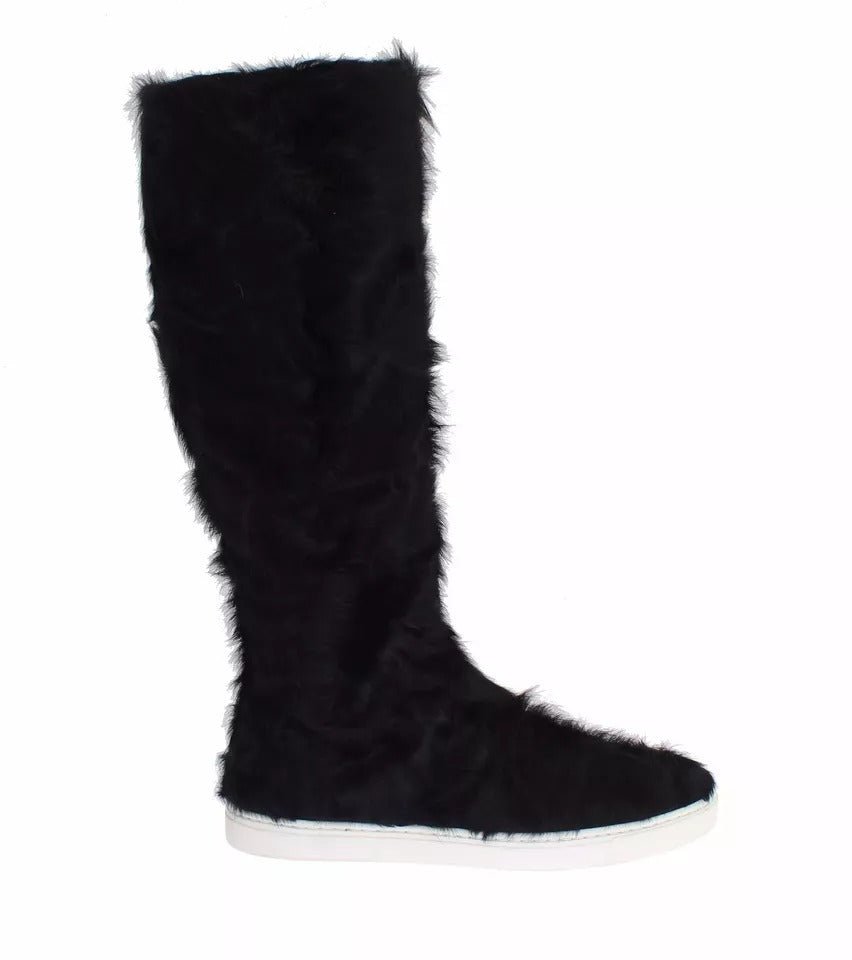Dolce & Gabbana Black Xiangao Lamb Fur Leather Boots Shoes - Sandy Store ByNet