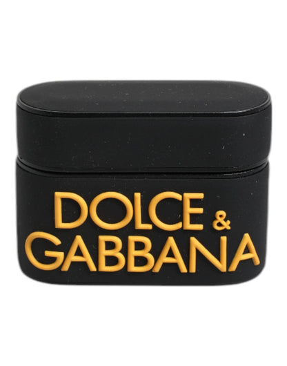 Dolce & Gabbana Black Yellow Silicone Embossed Logo Airpods Case – par Dolce & Gabbana | Disponible sur Sandy Store ByNet