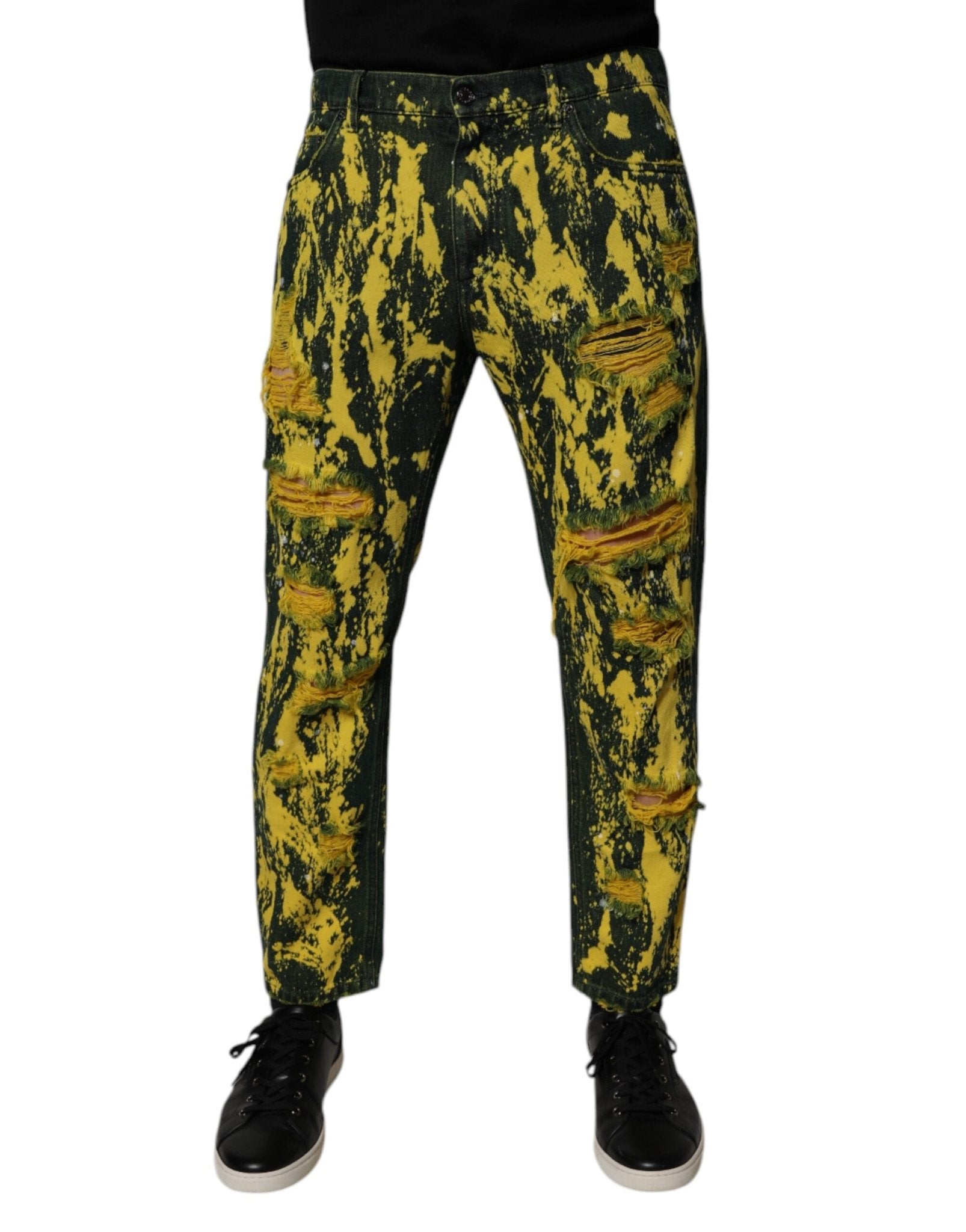 Dolce & Gabbana Black Yellow Tie Dye Tattered Skinny Men Denim Jeans – IT48 | M par Dolce & Gabbana | Disponible sur Sandy Store ByNet