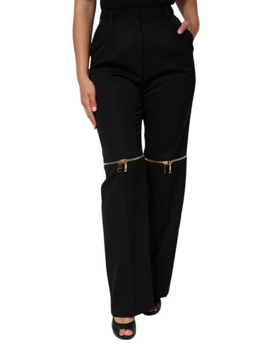 Dolce & Gabbana Black Zip Detailed Wool Straight Leg Pants – IT42|M par Dolce & Gabbana | Disponible sur Sandy Store ByNet
