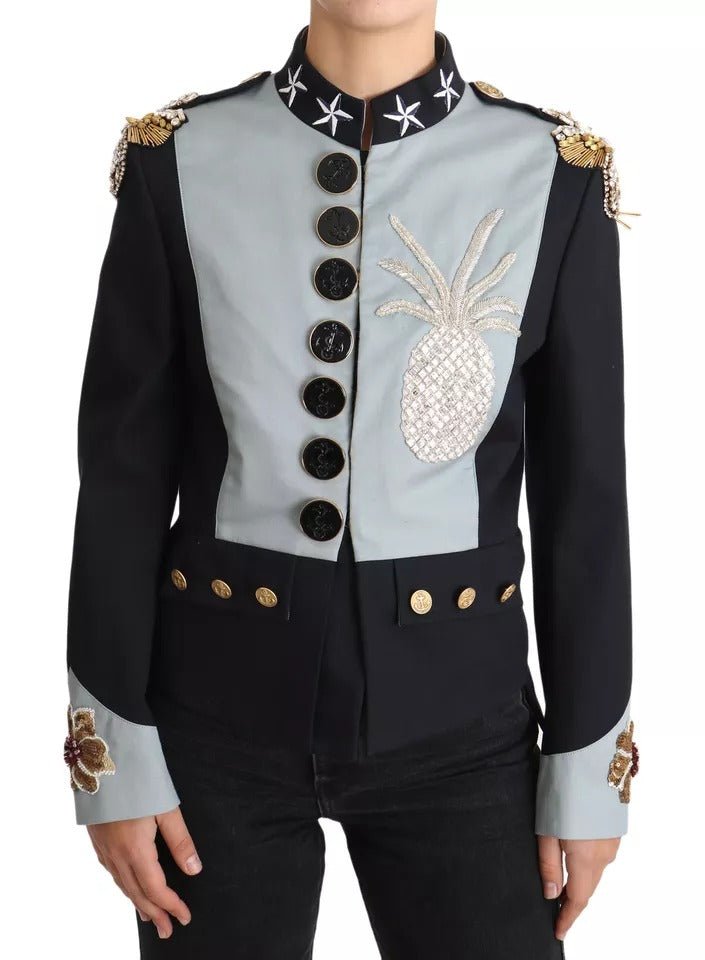 Dolce & Gabbana Blue Button Crystal Embellished Cotton Jacket - Sandy Store ByNet