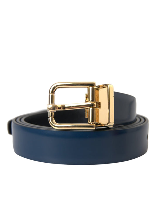 Dolce & Gabbana Blue Calf Leather Gold Metal Buckle Belt Men - Sandy Store ByNet