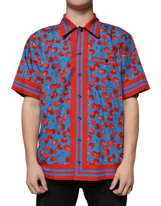 Dolce & Gabbana Blue Cherry Cotton Button Down Casual Shirt - Sandy Store ByNet