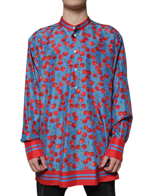 Dolce & Gabbana Blue Cherry Silk Button Down Casual Shirt - Sandy Store ByNet
