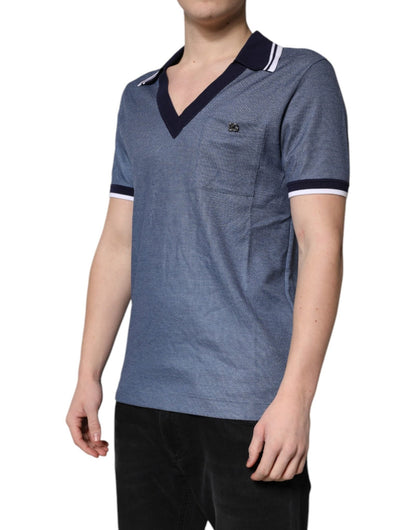 Dolce & Gabbana Blue Collared V - neck Silk Blend Polo T-shirt – IT48 | M par Dolce & Gabbana | Disponible sur Sandy Store ByNet