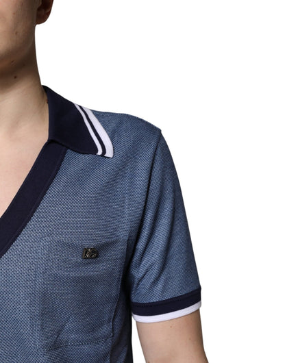 Dolce & Gabbana Blue Collared V - neck Silk Blend Polo T-shirt – IT48 | M par Dolce & Gabbana | Disponible sur Sandy Store ByNet